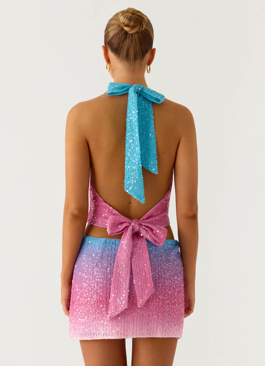 One More Time Sequin Knit Mini Skirt - Disco Ombre