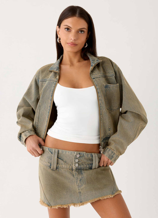 Roman Low Rise Denim Mini Skort - Vintage Tan Wash