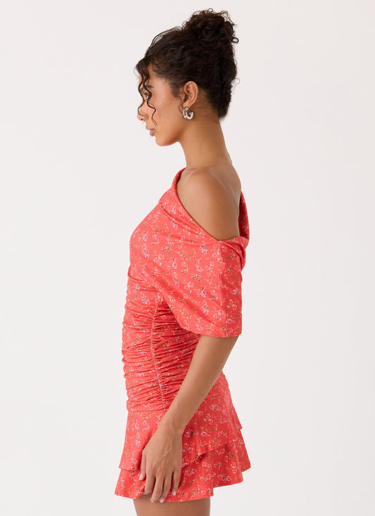 Antonie Mini Dress - Magenta Red Rose
