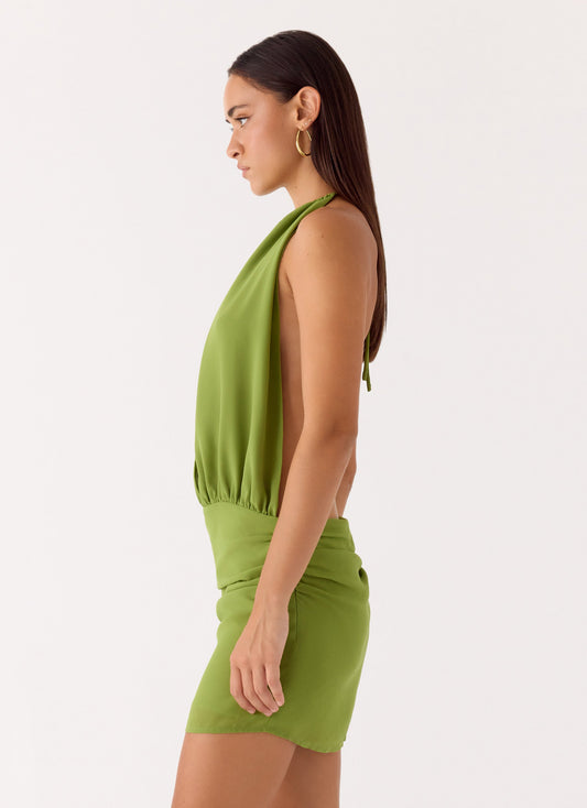 Dialed In Chiffon Mini Dress - Fern Green