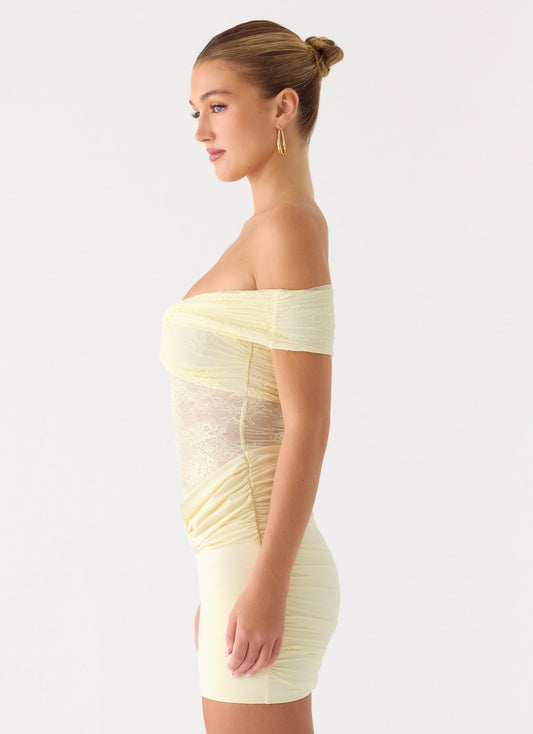 Either Way Off Shoulder Mini Dress - Yellow