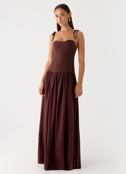 Giovanna Linen Maxi Dress - Chocolate Drizzle
