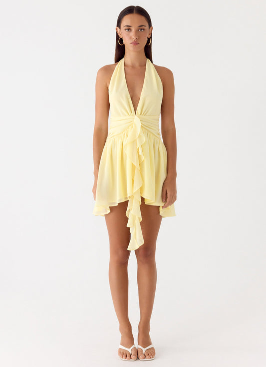 Guide You Halter Neck Mini Dress - Yellow