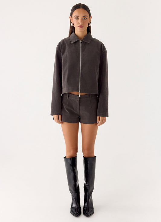 Jeremy Faux Suede Shorts - Tan Grey