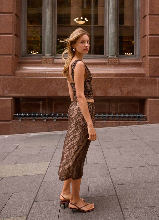 Malachie Lace Midi Skirt - Chocolate