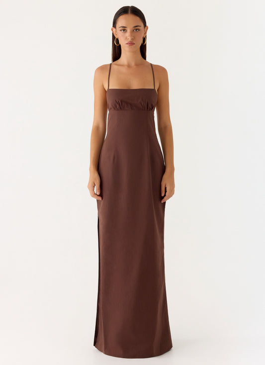 Off The Table Linen Maxi Dress - Chocolate