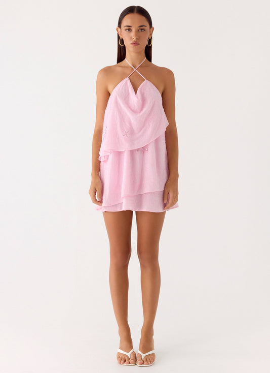 On The Go Beaded Mini Dress - Pink