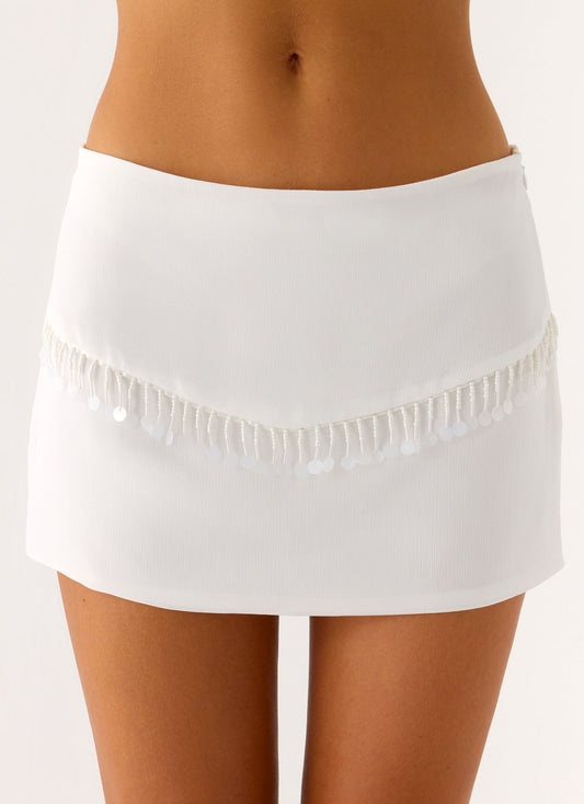 Perfect Celebrity Beaded Mini Skirt - White